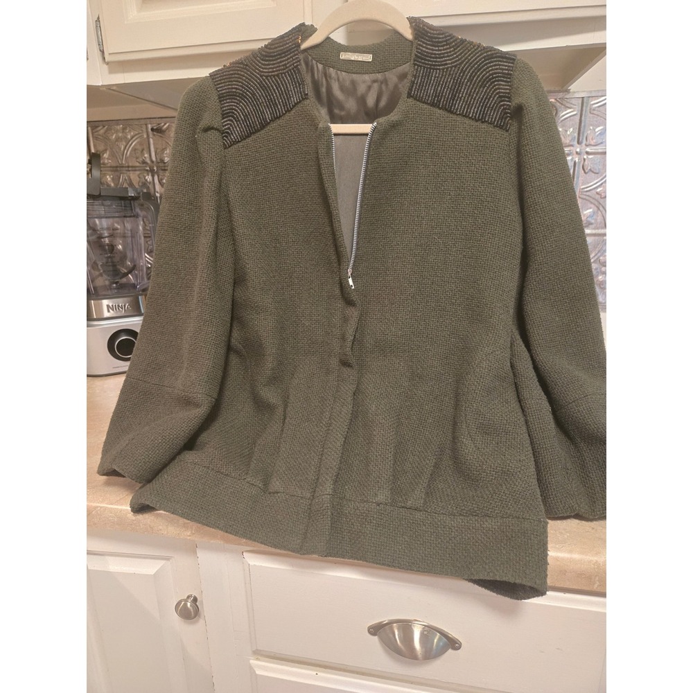 Loeffler Randall Archival Wool Olive Jacket 0 Bead Embellished Vintage Rare READ